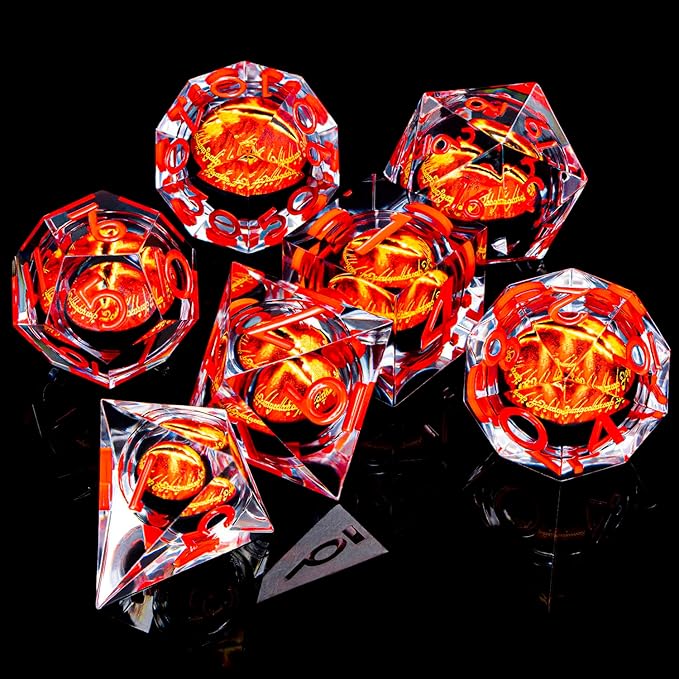 ARUOHHA DND Resin Dice Gazes Eye Dice Liquid Core Red RPG Sharp Edged Dice Set with Gift Box, Polyhedral D and D Dice Set Compatible with Dungeons Dragons Role Playing Game D20 D12 D10 D8 D6 D4
