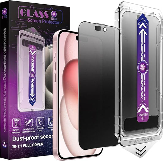 CHRYSHA 2-Pack Matte Privacy Screen Protector for iPhone 16 and iPhone 15 and iPhone 14 Pro 6.1-Inch, Auto Dust Removal, No Bubbles,Anti-Spy Tempered Glass Film, Easy Installation