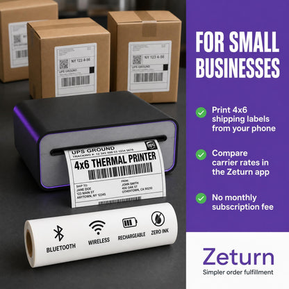 Zeturn 4x6 Thermal Shipping Label Printer, Bluetooth Wireless
