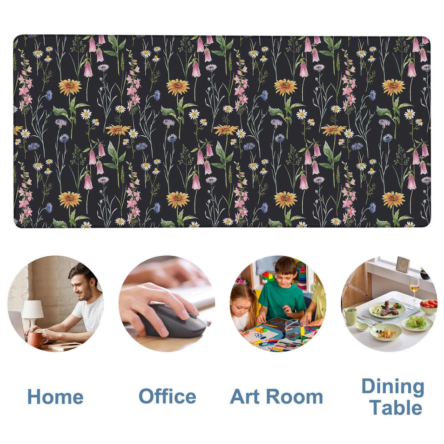 NITAHHHY Large Mouse Pad Field Flowers Gaming Desk Pad Computer Keyboard Non-Slip Waterproof Mouse Mat with Rubber Base and Stitched Edges Entertainment Office Writing Desk Mat 35.4 x 15.7 Inches