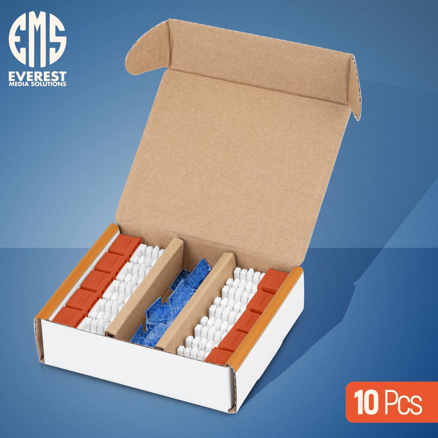 Everest 90 Degree RJ45 Cat5e Keystone Jacks Slim Profile 10-Pack Orange