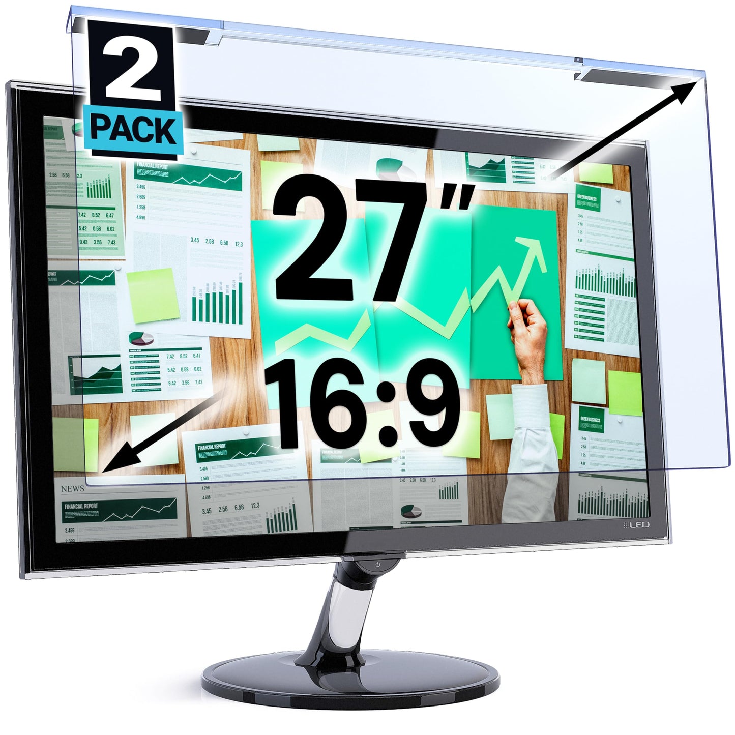 VINTEZ Blue Light Screen Protector for 27 Inch Computer Monitor and Laptop – Anti-UV Blue Light Blocking Film for Desktop PC, Eye Protection Filter, 24" x 14", 2 Pack