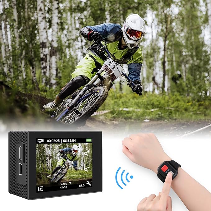 AKASO EK7000 Pro 4K30fps 20MP Action Camera EIS Ultra HD 131FT Waterproof Underwater Camera with Mini Selfie Stick Tripod and Carrying Case Helmet Accessories Kit Bundle