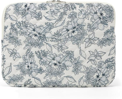 Puffy Laptop Sleeve 13-15.6 Inch Cute Quilted Laptop Protective Case Padded Floral Computer Sleeve for MacBook (B-Dark Blue, 11 Inch)