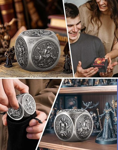 Kabinka Spinner Dice for 7 in 1 DND Dice Set, Unique Metal Dice for Dungeons and Dragons RPG Role Playing Gaming (Ancient Silver)