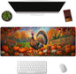 Autumn Turkey Gaming Mouse Pad, Pumpkin and Fall Leaf Mousepads for Gaming Home Office Work, Extended Mats Computer Keyboard Laptop, 31.5×11.8 Inch Large Desk Mat with Non-Slip Rubber Base