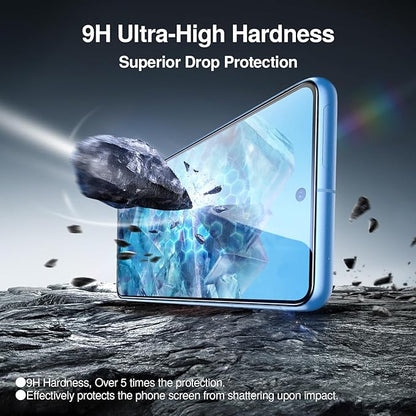 SMARTDEVIL [3+3 Pack for Google Pixel 8A Screen Protector with Camera Lens Protector, Finger Print Reader Compatible, Fast & Easy Installation, Clear 9H Tempered Glass Film, Alignment Frame