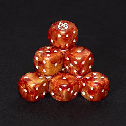 Fireball D6 Dice Set – 10 x 16mm Red & Orange Pearl Dice with Explosion Symbol | Fantasy Tabletop Dice for RPG, Wargames & Roll Damage