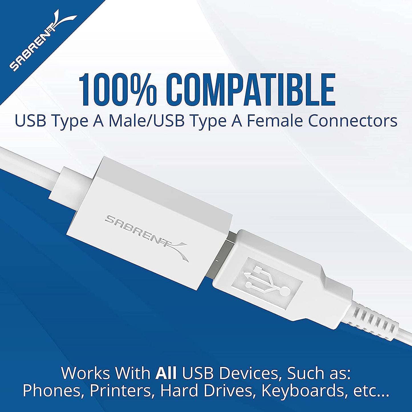 SABRENT USB 3.0 Extension Cable, A-Male to A-Female, 6ft, White (CB-306W)