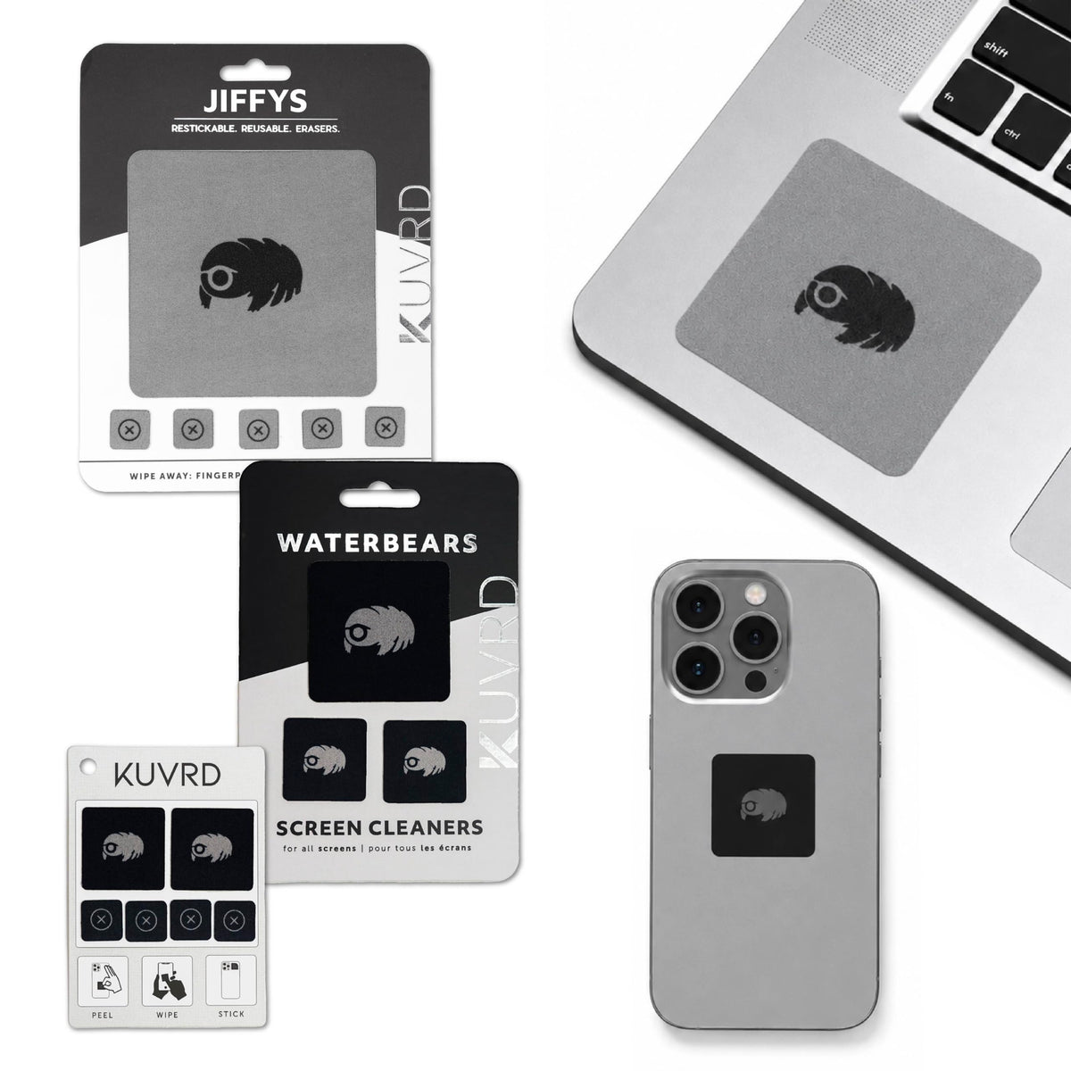 KUVRD Waterbear - Electronic Screen Cleaner Pads, Single Patch Set