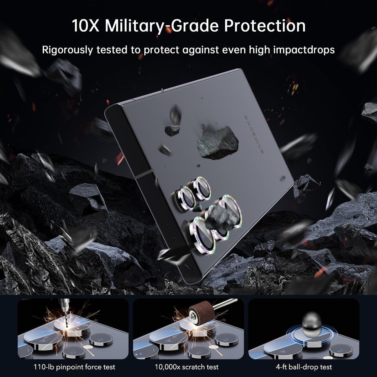 VIPSENT For Samsung Galaxy S25 Ultra Camera Lens Protector, Individual Lens Protector, Ultra HD 9H Tempered Glass Screen Protective Cover, Anti-scratch, Military Grade Drop Protection 2 Set. (Glitter Colorful, S25 Ultra)