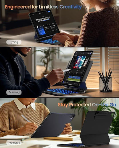 typecase Edge+ Keyboard Case for iPad Pro 13-inch (M5/M4) 2025/2024, Black Keyboard with Carbon Fiber Protective Case,Portrait & Typing Modes,Built-in Trackpad,11-Color Backlight,Magnetic Stand