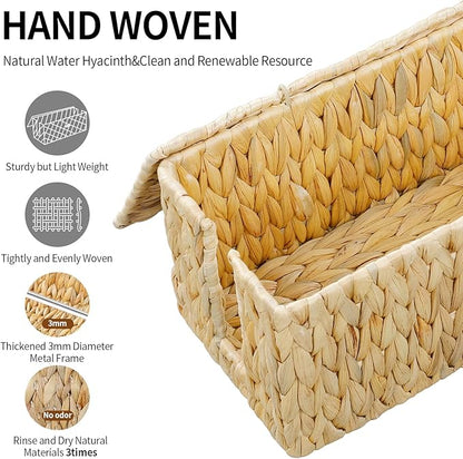 Cable Management Box,Hand-Woven Water Hyacinth Decorative Cord Organizer,2 Side Open Slots Wicker Cable Box to Hide Cords and Power Strip,for Desk, Floor, Office,2 Pack