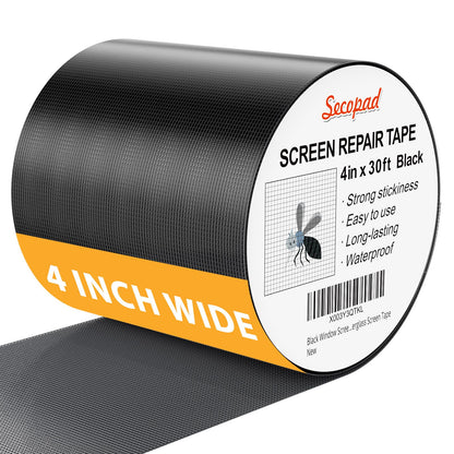 Secopad 4" x 360" (30FT) Screen Repair Tape, Screen Repair Kit, Black