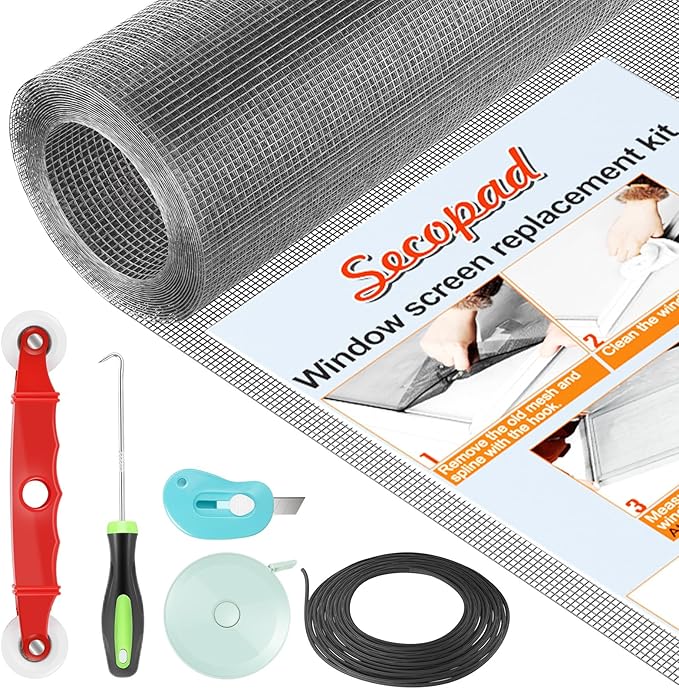 Window Screen Door Repair Kit, 39" x 78" Screen Door Mesh Replacement Kit, Durable Fiberglass Mesh Screen Roll with Tools for Windows Doors Patio and Porch Screens Replacement, Grey