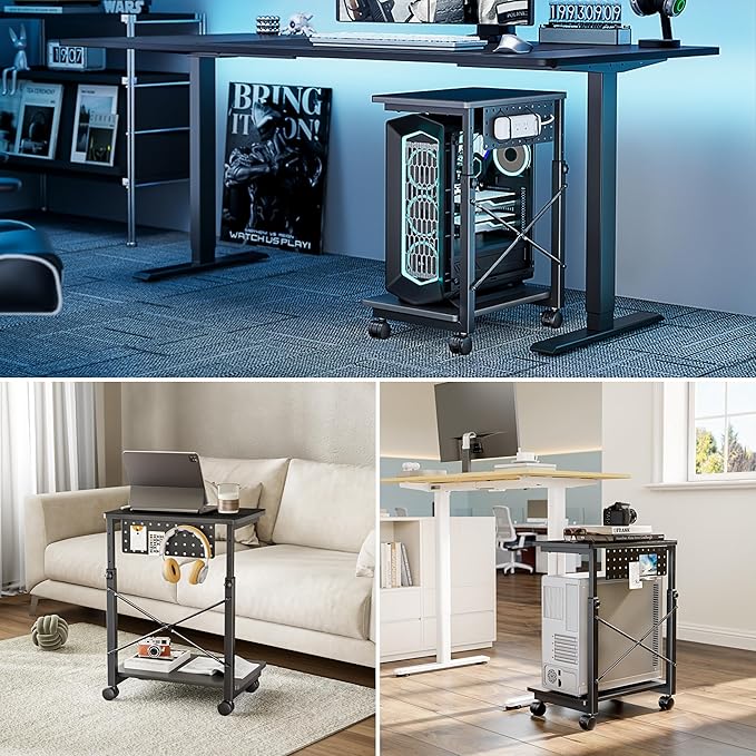 ARES WING Height Adjustable Computer Tower Stand, 2-Tier PC Tower Stand for Most PC, CPU Holder Cart with Locking Wheels for Gaming Home Office, 21.7"-33.5" Height
