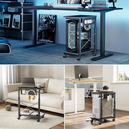 ARES WING Height Adjustable Computer Tower Stand, 2-Tier PC Tower Stand for Most PC, CPU Holder Cart with Locking Wheels for Gaming Home Office, 21.7"-33.5" Height
