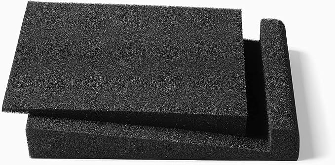 SS5 Studio Monitor Isolation Pads, High-Density Acoustic Foam Tilted Tabletop & Desktop Speaker Stands for Midsize Bookshelf Computer Speakers, Prevent Vibrations & Fits most Speaker, Black - Pair