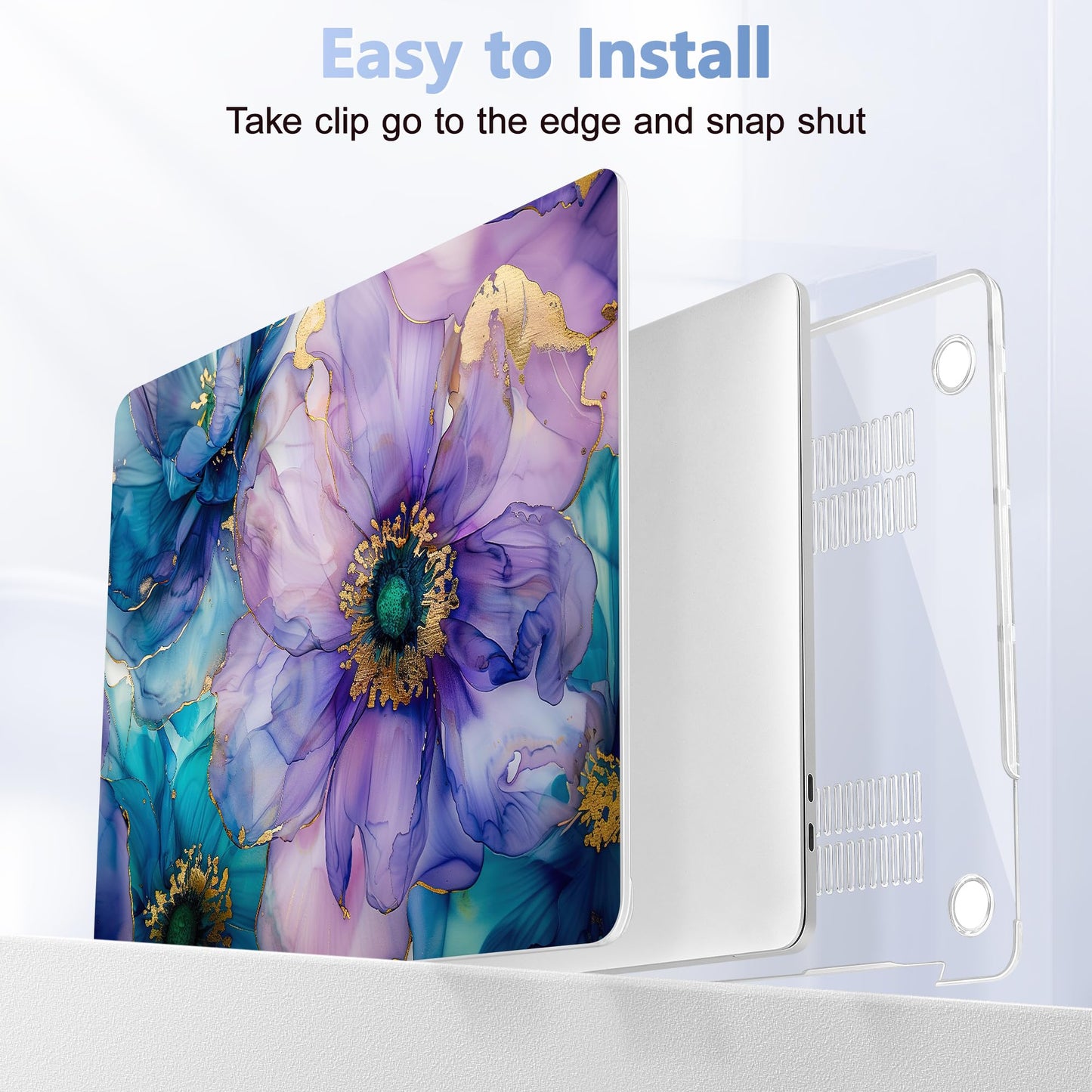 Lepeoac Case for MacBook Pro 13 inch Case M2 2022-2016 A2338 M1 A2251 A2289 A2159 A1989 A1708 A1706, Plastic Hard Shell + Keyboard Cover + Dust Plug, Fluid Art Flowers