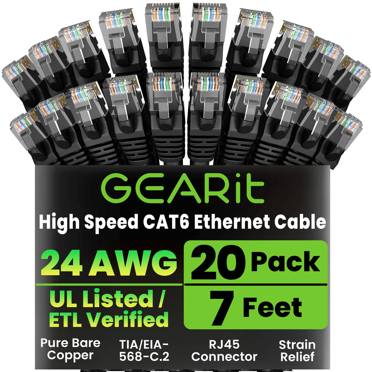 GEARit Cat6 Patch Cables Cat 6 Ethernet Cable 1 ft 20-Pack Purple