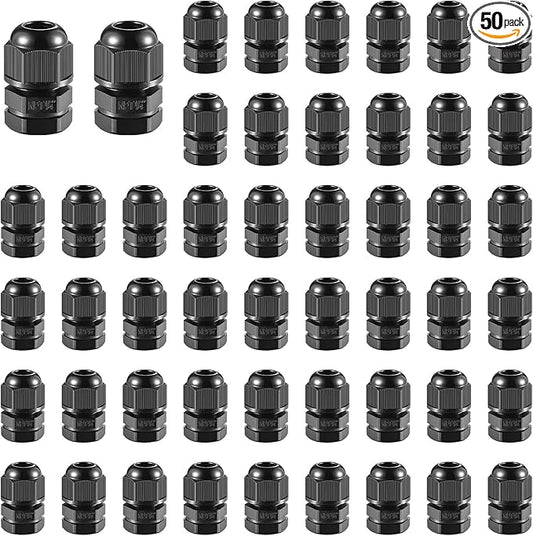 RTHIEAI 50 PCS 1/4"(4-8mm) NPT Nylon Cable Gland Joints with Gaskets, IP68 Adjustable Lock Nut Strain Relief Cord Grip Waterproof Cable Glands - UL Listed and RoHS Compliant