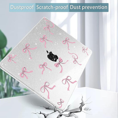 May Chen for MacBook Air 13.6 inch Case A3240 M4 A3113 M3 A2681 M2 with Retina Dispaly, 2025 2024 2023 2022 Release, Plastic Hard Shell Case with Screen Protector & Keyboard Cover, Clear Glitter Bow