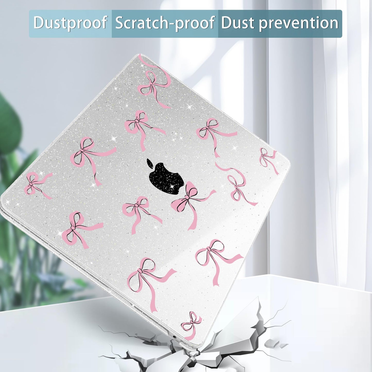 May Chen Case for MacBook Air 13/13.6 inch M5 A3449 M4 A3240 M3 A3113 M2 A2681, 2026 2025 2024-2022, Plastic Hard Shell with Keyboard Cover & Screec Protector, Clear Glitter Bow