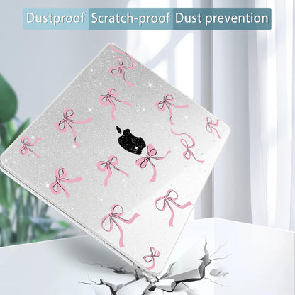 May Chen Case for MacBook Air 13/13.6 inch M5 A3449 M4 A3240 M3 A3113 M2 A2681, 2026 2025 2024-2022, Plastic Hard Shell with Keyboard Cover & Screec Protector, Clear Glitter Bow