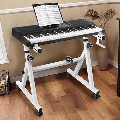 Universal Z-style Heavy-Duty Piano Keyboard Stand - Adjustable and Portable for 61/88 Keys (White)