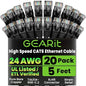 GearIT Cat 6 Ethernet Cable Pack - 20-Pack 5 ft Cat6 Ethernet Patch Cables | RJ45 Network Patch Cable, 10 Gbps Snagless Gold-Plated Connectors - Ethernet Cable Cat 6 for PC, TV, Router - Black