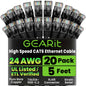 GEARit Cat6 Patch Cables Cat 6 Ethernet Cable 1 ft 20-Pack Purple