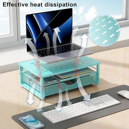 gianotter Computer Monitor Stand Riser, office organizer with Drawer, Office Organizers Storage for Classroom Office Supplies (Blue)