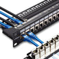 24 Port RJ45 Patch Panel Cat7 STP Feed Through, Coupler Network Panel 19 Inch, Inline Keystone Ethernet Patch Panel with Back Bar