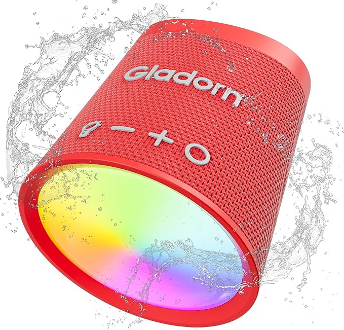 Portable Bluetooth Speaker Wireless with 9 Color Lights, 20H Playtime, Stereo Pairing, Deep Bass, IPX6 Waterproof, Bluetooth 5.3, Small Speaker for Home, Party, Outdoor, Camping, Beach, Gift