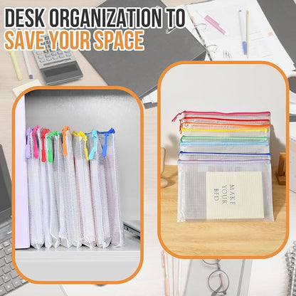 24pcs Mesh Zipper Pouch Bags Puzzle Storage Bags, A4 13x9 Inches Large Reusable Zipper Pouches for Classroom Organizing Board Game Home Organization