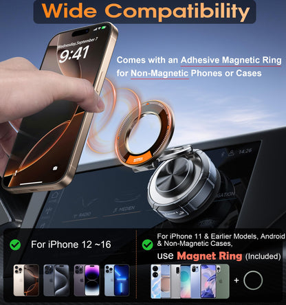 Suction Cup Car Phone Mount, 98 LBS Hold, 360° Zinc Alloy Stand for MagSafe