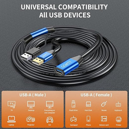 USB 2.0 Type A Male to A Female Active Repeater Extension Cable 100ft, High Speed 480 Mbps