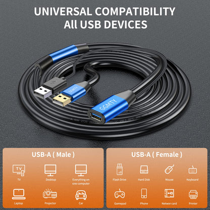 GGMTY USB 2.0 Type A Male to A Female Active Repeater Extension Cable 50ft, High Speed 480 Mbps
