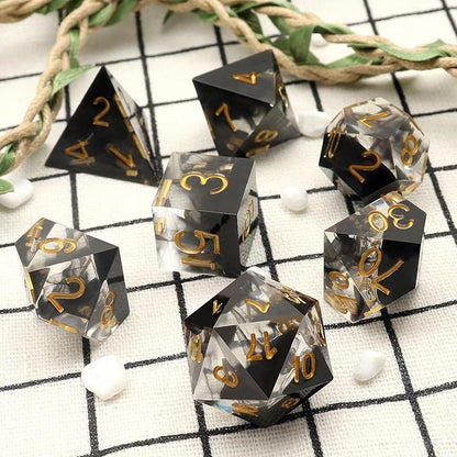 Haxtec Sharp Edge Dice Set DND Dice Set with Dice Case Handmade Black Swirls Resin D&D Dice Set for TTRPGs Compatible with Dungeons and Dragons Gifts-Dark Soul