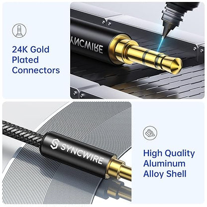 Syncwire 3.5mm Aux Cable Auxiliary Audio Cable Male to Male Nylon Braided Headphone Cord (1.6ft/0.5m) Hi-Fi Sound Aux Cord for Car, Headphone, Home Stereos, Speaker, iPhones, iPods, iPad, Echo& More