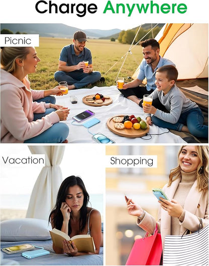 TG90° 2 Pack 10000mAh Power Bank Built-in Foldable AC Wall Plug and Cables,Ultra Slim Compact Cell Phone Fast Charger,External Battery Pack Compatible with iPhone and Android Devices,Black & Blue