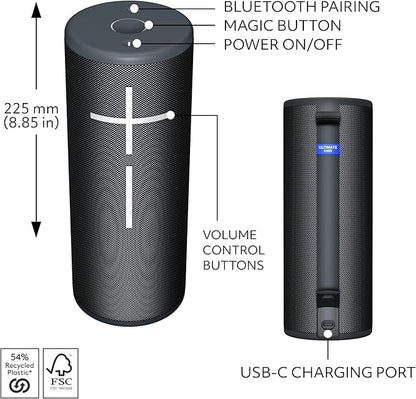 Ultimate Ears MEGABOOM 4 Portable Waterproof Bluetooth Speaker, 360-Degree Sound, Thundering Bass, 147ft Range, 20-Hour Battery, Floating Speaker - Black