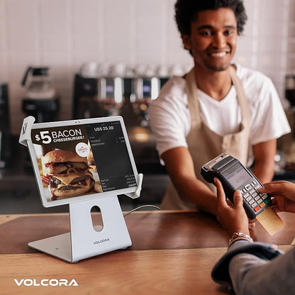Volcora Anti-Theft Tablet Stand iPad Security Holder with Lock, White 10-13 Inch Kiosk Stand Mount, Swivel, Adjustable, for iPad Pro, Air, POS Register, Retail Business, Checkout, Cashier