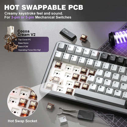 YUNZII B75 PRO 75% Wireless Mechanical Keyboard (Dark Grey,Cocoa V2)