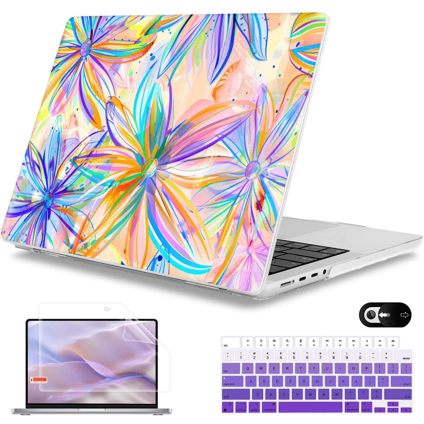 Mektron Case for 2026 M5 MacBook Pro 16 inch A3429 A3428 M4 A3403 A3186 M3 A2991 M2 A2780 M1 A2485 (2021-2025) Pro/Max with Liquid Retina XDR, Hard Shell Plastic Laptop Cover, Watercolor FlowerC328
