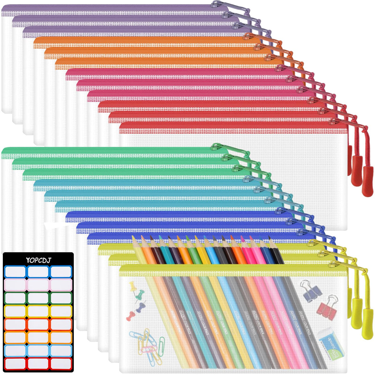 24pcs Mesh Zipper Pouch File Bags Puzzle Storage Bags, A5 Size 9.4 x 6.9 Inches Large Reusable Zipper Pouches for Organizing Classroom Board Game Organization