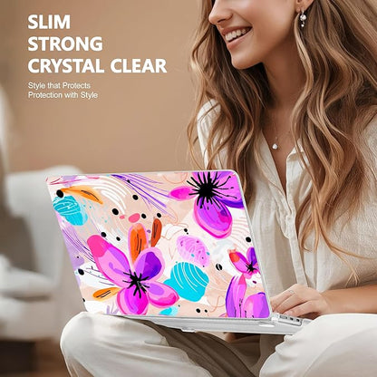 Case for MacBook Air 15 Inch 2025 2024 2023 Release M4 A3241 M3 A3114 M2 A2941, Hard Shell with Screen Protector & Keyboard Cover, Compatible with Touch ID, Trendy Floral