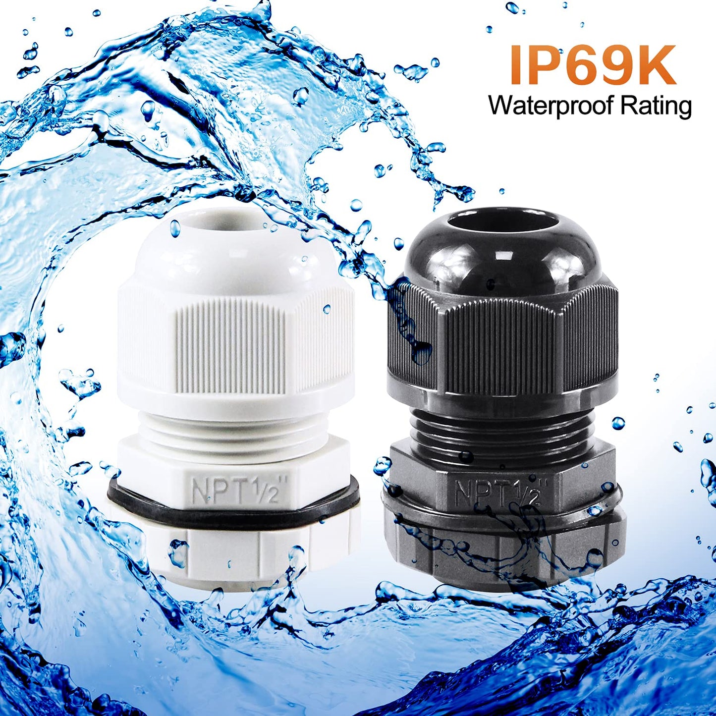 XHF 10 Pcs 1/4" IP68 Strain Relief Nylon Cord Grip NPT Cable Glands Adjustable UL Listed and RoHS Compliant (Black)