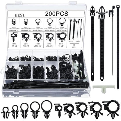 200pcs Car Wire Loom Routing Clips Push Mount Cable Tie Assortment 15 Sizes Car Harness Routing Clips Universal Wiring Harness Clip Replacement Parts for Automotive