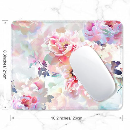 ITNRSIIET Mouse Pad with Stitched Edge Premium Textured Smooth Precise Operation Waterproof Washable Non-Slip Rubber Base Desktop Protection Mat, 10.2×8.3×0.12 inches, Beautiful Flowers